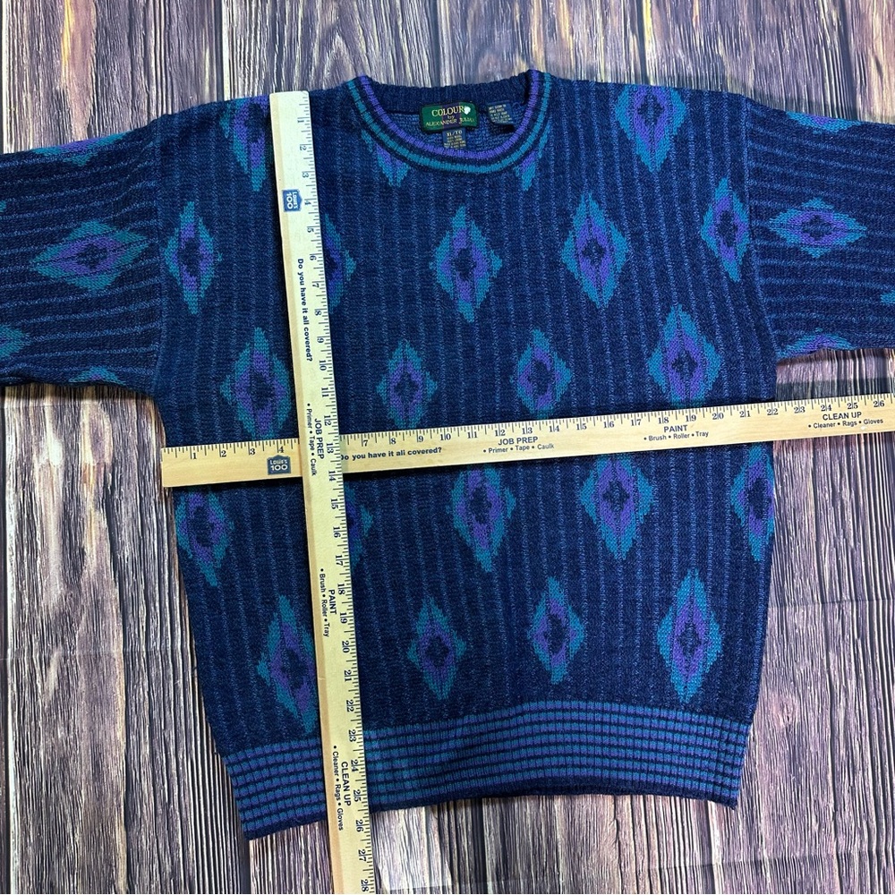 Men’s Vintage 80s Colours by Alexander Julian Wool Colorful Pattern Sweater - Picture 5 of 7